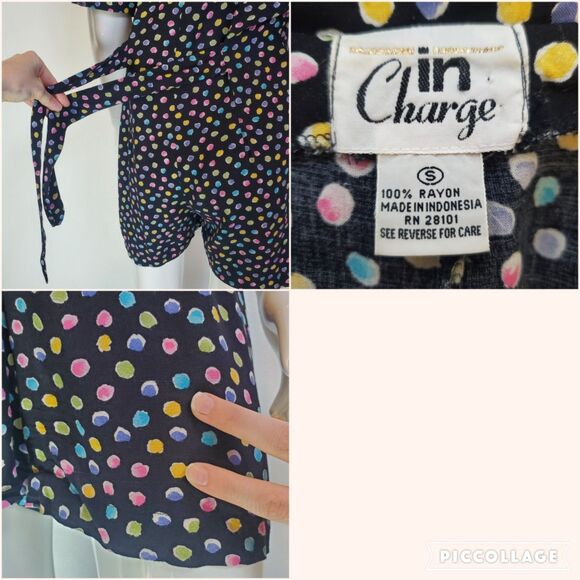 Vintage 80s In Charge Black Rainbow Polkadot Romper - Picture 8 of 11